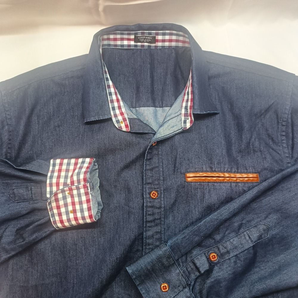 Coofandy Dress Shirt Mens M‎ Blue Button Down Chambray Denim Casual Preppy